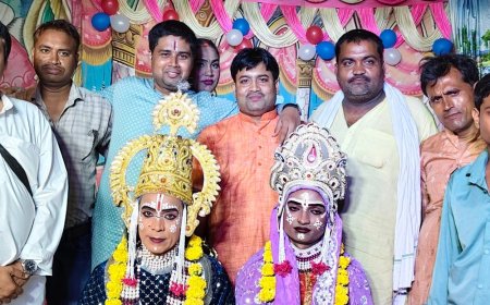 ऐंचवारा की रामलीला में धनुष यज्ञ:श्रीराम के धनुष तोड़ते ही गूंजे जय श्रीराम के जयकारे