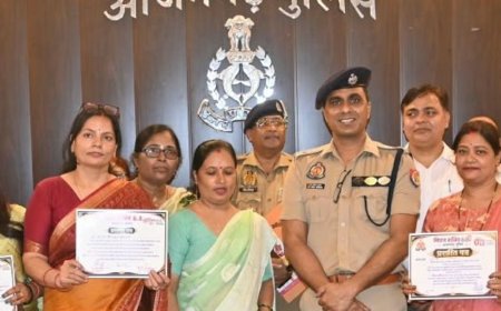 मिशनशक्ति अभियान के तहत 100 से अधिक महिलाओं का सम्मान:आजमगढ़ पुलिस लाइन में डीआईजी और एसएसपी ने किया सम्मानित