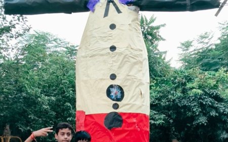 सोपान एंक्लेव में बच्चों ने बनाया रावण:एक साथ जुटे परिवार, शुभकामनाएं देकर मनाया त्योहार