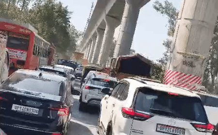 गाजियाबाद में 10 किमी लंबा भीषण जाम लगा:मेरठ रोड पर राजनगर तिराहे से मुरादनगर तक वाहनों की लंबी लाइन लगीं