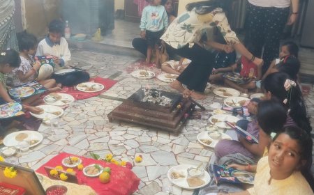 विष्णुपुरी में मां भगवती का हवन-पूजन:विधि-विधान से की गई देवी आराधना, 9 कन्याओं को कराया गया भोजन