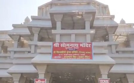 गोपीगंज में सोमनाथ मंदिर जैसे पंडाल में दर्शन शुरू:75 लाख में तैयार हुआ, शारदीय नवरात्र की सप्तमी पर मां दुर्गा की प्राण प्रतिष्ठा हुई