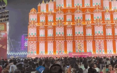 काशी में जयपुर का हवा महल; VIDEO:राजस्थानी अंदाज में सजी मां दुर्गा; पंडाल देख दंग रह जा रहे श्रद्धालु