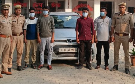 लूट की कोशिश में महिला को कार से कुचला:बदायूं पुलिस ने 4 आरोपियों को पकड़ा, वारदात में इस्तेमाल कार बरामद