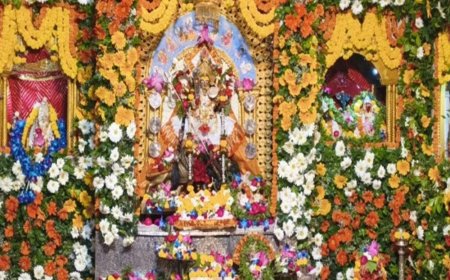 कांजीवरम की विशेष साड़ी से सजीं मां कात्यायनी:भव्य फूल बंगले में दिए दर्शन, नवरात्र के छठे दिन दर्शन को उमड़े श्रद्धालु