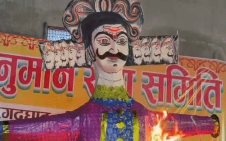 प्रयागराज के बरगद घाट पर रावण जला...VIDEO:असत्य पर सत्य की जीत का संदेश, यमुना किनारे बड़ी संख्या में राम भक्त पहुंचे