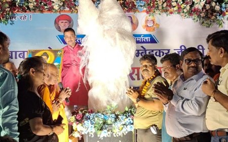 उन्नाव में 11 साल बाद आंबेडकर प्रतिमा फिर स्थापित:सदर विधायक ने किया अनावरण; 2015 में राजधानी मार्ग चौड़ा करने के लिए हटाई गई थी