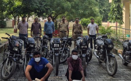 ग्रेटर नोएडा में वाहन चोर गिरोह के 2 आरोपी गिरफ्तार:12 चोरी की मोटरसाइकिलें बरामद, दिल्ली-NCR में करते थे वारदात