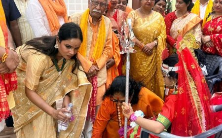 गोरखपुर में 1100 कन्याओं का पूजन:9 स्वरूपों में सजीं कन्याएं, वैदिक मंत्रोच्चार संग उतारी गई आरती