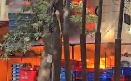 गाजियाबाद के इंदिरापुरम में भीषण आग लगी:ऑनलाइन ग्रासरी वेवसाइट के गोदामों में सिलेंडर फटने से मचा हड़कंप