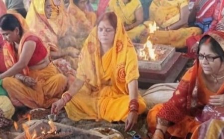 बलिया में नवरात्रि साधना शिविर:गायत्री शक्तिपीठ महावीर घाट में परिवार और समाज कल्याण के लिए समर्पित की आहुतियां