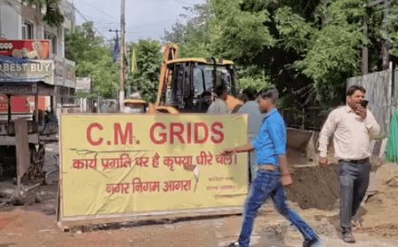 आगरा में सीएम ग्रिड रोड पर लापरवाही पर बड़ा एक्शन:ठेकेदार पर 15 लाख का जुर्माना, सहायक नगर आयुक्त ने किया था निरीक्षण