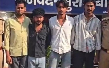 मुरादाबाद में हथियारों के साथ 4 बदमाश गिरफ्तार:पुलिस ने आम के बाग से दबोचा, कोर्ट में पेश कर जेल भेजा
