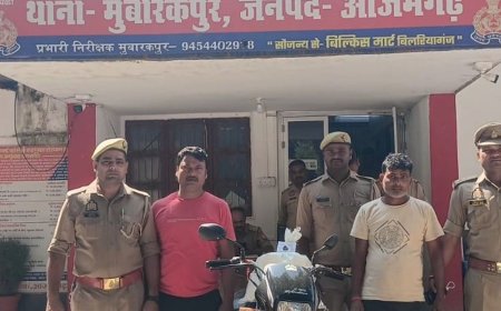 MLC चुनाव के दौरान सेल्समैन बेच रहे थे शराब:आजमगढ़ पुलिस ने दो आरोपियों को किया गिरफ्तार, 51 टेट्रा पैक बरामद, बाइक सीज